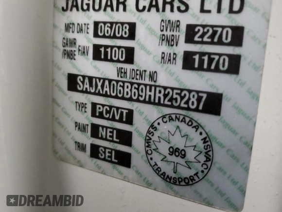 2009 Jaguar XF with VIN SAJXA06B69HR25287, listed as a Copart auction lot 42179625 with 222,124 mi miles and Salvage Title. Bid and sale history available at DreamBid. Image 12.