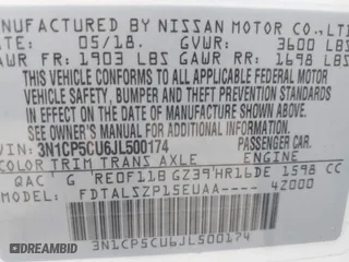 2018 Nissan Kicks SV with VIN 3N1CP5CU6JL500174, listed as a IAAI auction lot 41656916 with 72,809 mi miles. Bid and sale history available at carsss.com. Image 9.