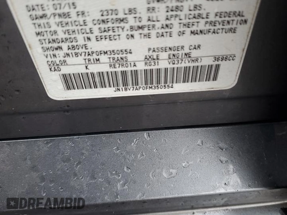 2015 Infiniti Q50 Premium with VIN JN1BV7AP0FM350554, listed as a Copart auction lot 45019465 with 95,069 mi miles and Salvage Title. Bid and sale history available at DreamBid. Image 12.