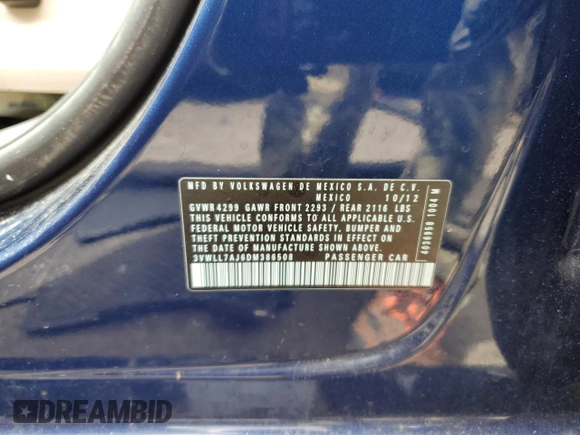 2013 Volkswagen Jetta TDI w/Premium with VIN 3VWLL7AJ6DM386508, listed as a Copart auction lot 57067455 with 127,573 mi miles and Salvage title. Bid and sale history available at DreamBid. Image 12.
