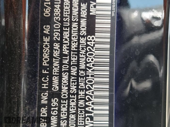 2017 Porsche Cayenne z VIN WP1AA2A20HKA80248, wystawiony jako Copart lot #56482555 z przebiegiem Nie podano mil oraz Szkoda całkowita • Salvage title. Historia ofert i sprzedaży dostępna na DreamBid. Obrazek 12.