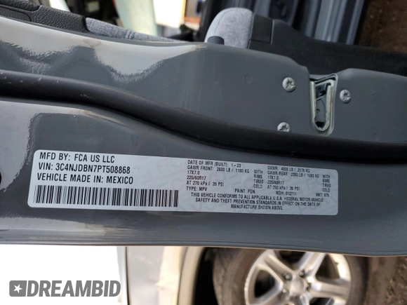 2023 Jeep Compass Latitude with VIN 3C4NJDBN7PT508868, listed as a Copart auction lot 85953644 with 19,083 mi miles and Salvage Title. Bid and sale history available at DreamBid. Image 15.