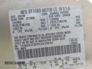 2001 Ford Explorer with VIN 1FMDU72E91ZA10543, listed as a IAAI auction lot 42316149 with 253,862 mi miles and . Bid and sale history available at DreamBid. Image 9.
