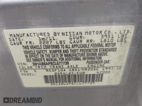 2012 Nissan Sentra S with VIN 3N1AB6AP8CL677739, listed as a IAAI auction lot 42466556 with 166,199 mi miles and . Bid and sale history available at DreamBid. Image 9.
