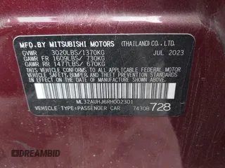 2024 Mitsubishi Mirage ES with VIN ML32AUHJ6RH002301, listed as a IAAI auction lot 42363493 with 13,949 mi miles and . Bid and sale history available at DreamBid. Image 9.