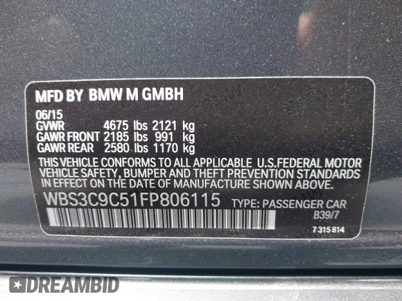 2015 BMW M3 z VIN WBS3C9C51FP806115, wystawiony jako IAAI lot #42164820 z przebiegiem 62 774 mil mil oraz . Historia ofert i sprzedaży dostępna na DreamBid. Obrazek 9.