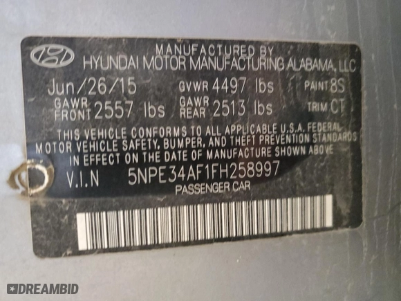 2015 Hyundai Sonata 2.4L Limited with VIN 5NPE34AF1FH258997, listed as a Copart auction lot 74047954 with 120,778 mi miles and Clean Title. Bid and sale history available at carsss.com. Image 14.