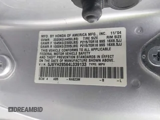2004 Honda Element EX with VIN 5J6YH28564L039133, listed as a IAAI auction lot 41833130 with Not Provided miles and . Bid and sale history available at DreamBid. Image 9.