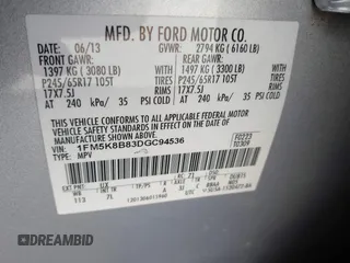 2013 Ford Explorer with VIN 1FM5K8B83DGC94536, listed as a IAAI auction lot 42059389 with 69,766 mi miles and . Bid and sale history available at carsss.com. Image 9.
