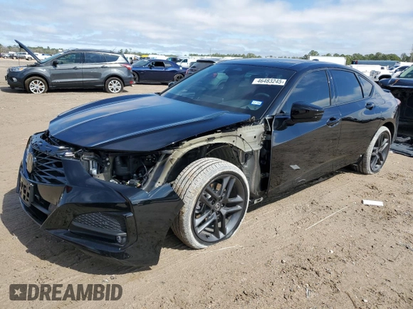 2025 Acura TLX w/A-Spec Package with VIN 19UUB6F53SA000588, listed as a Copart auction lot 46483245 with 5,417 mi miles and Salvage Title. Bid and sale history available at DreamBid. Image 1.