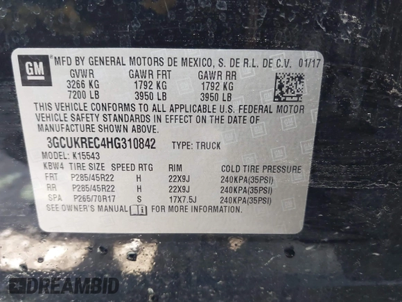 2017 Chevrolet Silverado 1500 LT with VIN 3GCUKREC4HG310842, listed as a IAAI auction lot 41908001 with 179,814 mi miles and . Bid and sale history available at DreamBid. Image 9.