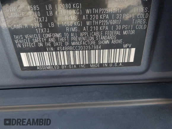 2013 Subaru Outback Premium with VIN 4S4BRBCC2D3257984, listed as a IAAI auction lot 42703086 with 140,261 mi miles and . Bid and sale history available at DreamBid. Image 9.