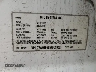 2023 Tesla Model Y Long Range z VIN 7SAYGDEE5PF619265, wystawiony jako Copart lot #48418655 z przebiegiem 42 233 mil mil oraz Szkoda całkowita • Salvage title. Historia ofert i sprzedaży dostępna na DreamBid. Obrazek 15.