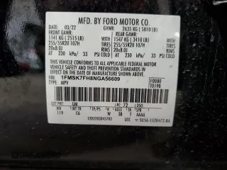 2022 Ford Explorer Limited with VIN 1FMSK7FH8NGA56609, listed as a Copart auction lot 56428135 with 59,928 mi miles and Salvage title. Bid and sale history available at DreamBid. Image 14.