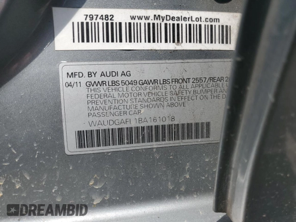 2011 Audi S4 Premium Plus with VIN WAUDGAFL1BA161018, listed as a Copart auction lot 69293364 with 140,526 mi miles and Salvage Title. Bid and sale history available at carsss.com. Image 12.