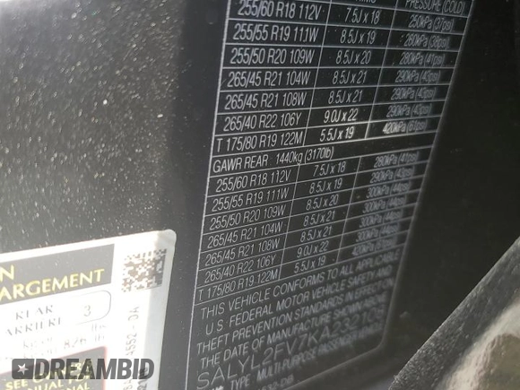 2019 Land Rover Range Rover Velar R-Dynamic SE with VIN SALYL2FV7KA232108, listed as a Copart auction lot 59730115 with 40,932 mi miles and Salvage title. Bid and sale history available at DreamBid. Image 14.