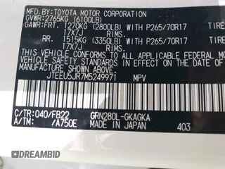 2021 Toyota 4Runner SR5 с VIN JTEEU5JR7M5249971, выставлен на аукционе IAAI как лот 40915613 с пробегом 41 547 миль миль и . История ставок и продаж доступна на DreamBid. Изображение 9.