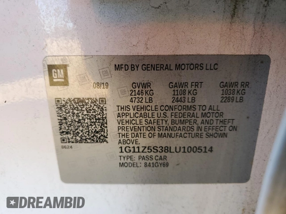 2020 Chevrolet Impala LT with VIN 1G11Z5S38LU100514, listed as a Copart auction lot 87621325 with 126,634 mi miles and Salvage Title. Bid and sale history available at DreamBid. Image 14.