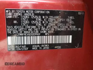 2013 Toyota RAV4 XLE with VIN JTMRFREV6D5009969, listed as a Copart auction lot 61351305 with 164,716 mi miles and Salvage title. Bid and sale history available at DreamBid. Image 13.