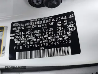 2014 Kia Sorento SX with VIN 5XYKW4A70EG451120, listed as a IAAI auction lot 41309727 with 106,262 mi miles. Bid and sale history available at carsss.com. Image 9.