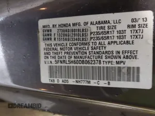 2013 Honda Odyssey EX-L с VIN 5FNRL5H60DB062378, выставлен на аукционе IAAI как лот 41862124 с пробегом 130 445 миль миль и . История ставок и продаж доступна на DreamBid. Изображение 9.
