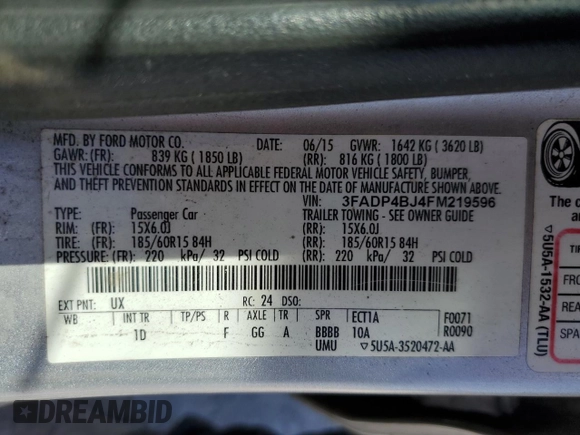 2015 Ford Fiesta SE z VIN 3FADP4BJ4FM219596, wystawiony jako Copart lot #44907085 z przebiegiem 104 629 mil mil oraz Szkoda całkowita • Salvage title. Historia ofert i sprzedaży dostępna na DreamBid. Obrazek 12.