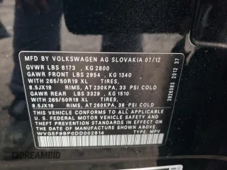 2013 Volkswagen Touareg Lux with VIN WVGEF9BP0DD002814, listed as a Copart auction lot 83015434 with 143,320 mi miles and Salvage Title. Bid and sale history available at DreamBid. Image 13.