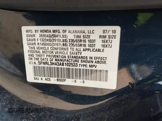 2010 Honda Odyssey EX with VIN 5FNRL3H43AB102533, listed as a IAAI auction lot 41790328 with 133,720 mi miles and . Bid and sale history available at DreamBid. Image 9.