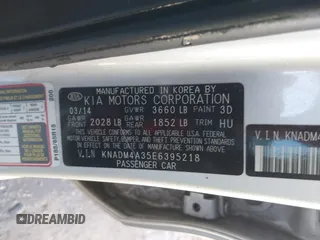 2014 Kia Rio LX with VIN KNADM4A35E6395218, listed as a IAAI auction lot 41614054 with 134,535 mi miles and . Bid and sale history available at DreamBid. Image 9.
