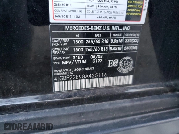 2008 Mercedes-Benz GL-Class 3.0L CDI with VIN 4JGBF22E98A425116, listed as a Copart auction lot 71813654 with 305,273 mi miles and Salvage Title. Bid and sale history available at carsss.com. Image 13.