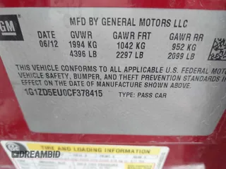 2012 Chevrolet Malibu 2LT with VIN 1G1ZD5EU0CF378415, listed as a IAAI auction lot 41645634 with 194,508 mi miles and . Bid and sale history available at DreamBid. Image 9.