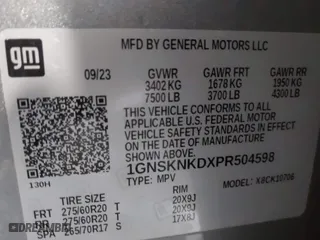 2023 Chevrolet Tahoe LT with VIN 1GNSKNKDXPR504598, listed as a IAAI auction lot 41383754 with 23,033 mi miles. Bid and sale history available at carsss.com. Image 9.