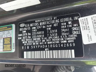 2016 Kia Sorento EX with VIN 5XYPHDA18GG142669, listed as a IAAI auction lot 42257533 with 102,064 mi miles and . Bid and sale history available at DreamBid. Image 9.