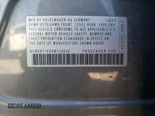2008 Volkswagen Rabbit S с VIN WVWDB71KX8W132020, выставлен на аукционе Copart как лот 75615374 с пробегом Не указан миль и Чистый • Clean title. История ставок и продаж доступна на DreamBid. Изображение 12.
