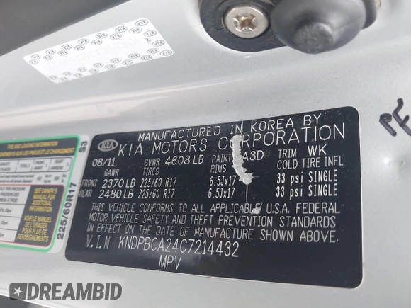 2012 Kia Sportage LX with VIN KNDPBCA24C7214432, listed as a IAAI auction lot 42530116 with 127,623 mi miles and . Bid and sale history available at DreamBid. Image 9.
