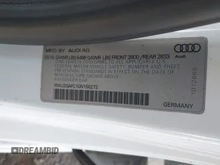 2016 Audi A7 Prestige with VIN WAU2GAFC1GN158272, listed as a IAAI auction lot 42012170 with 99,775 mi miles and . Bid and sale history available at DreamBid. Image 9.