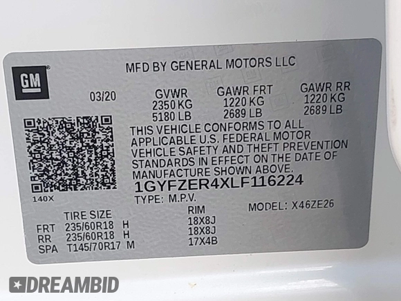 2020 Cadillac XT4 FWD Sport with VIN 1GYFZER4XLF116224, listed as a IAAI auction lot 42759271 with 31,395 mi miles and . Bid and sale history available at DreamBid. Image 9.
