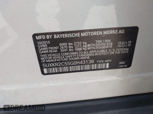 2016 BMW X5 sDrive35i with VIN 5UXKR2C55G0H43136, listed as a IAAI auction lot 41835931 with 125,751 mi miles. Bid and sale history available at carsss.com. Image 9.