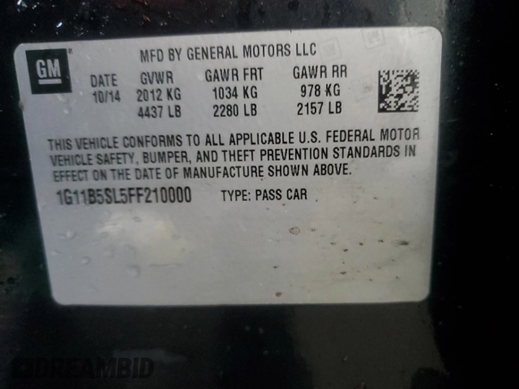 2015 Chevrolet Malibu LS with VIN 1G11B5SL5FF210000, listed as a Copart auction lot 44801235 with 159,665 mi miles and Salvage Title. Bid and sale history available at DreamBid. Image 12.