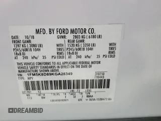 2019 Ford Explorer XLT z VIN 1FM5K8D89KGA28349, wystawiony jako Copart lot #61260465 z przebiegiem 26 254 mil mil oraz Szkoda całkowita • Salvage title. Historia ofert i sprzedaży dostępna na DreamBid. Obrazek 14.