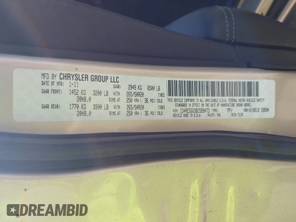 2011 Dodge Durango Citadel with VIN 1D4RE5GG3BC599473, listed as a IAAI auction lot 42216934 with 151,418 mi miles and . Bid and sale history available at DreamBid. Image 9.