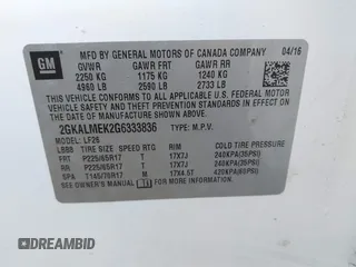 2016 GMC Terrain SLE with VIN 2GKALMEK2G6333836, listed as a IAAI auction lot 40810413 with 35,292 mi miles and . Bid and sale history available at carsss.com. Image 9.