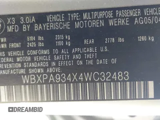 2004 BMW X3 3.0i with VIN WBXPA934X4WC32483, listed as a IAAI auction lot 42108041 with 175,299 mi miles. Bid and sale history available at carsss.com. Image 9.
