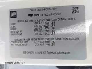 2021 Chevrolet Tahoe Commercial z VIN 1GNSCLED2MR433647, wystawiony jako IAAI lot #42321787 z przebiegiem 44 839 mil mil oraz . Historia ofert i sprzedaży dostępna na DreamBid. Obrazek 9.