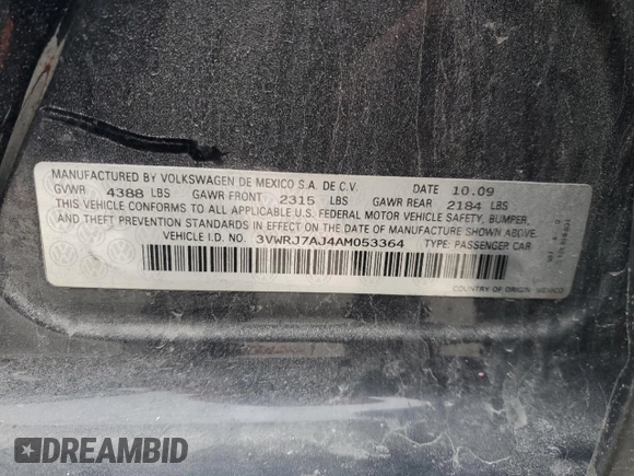 2010 Volkswagen Jetta Wolfsburg Edition с VIN 3VWRJ7AJ4AM053364, выставлен на аукционе Copart как лот 45306855 с пробегом 167 578 миль миль и Списание • Salvage title. История ставок и продаж доступна на DreamBid. Изображение 12.