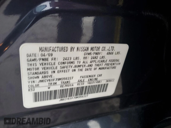 2009 Infiniti G37 x with VIN JNKCV61F79M356227, listed as a Copart auction lot 85350924 with 122,753 mi miles and Clean Title. Bid and sale history available at DreamBid. Image 13.