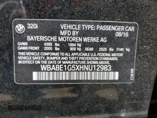 2017 BMW 3 Series 320i with VIN WBA8E1G5XHNU12983, listed as a Copart auction lot 50874454 with 68,434 mi miles and Salvage Title. Bid and sale history available at carsss.com. Image 14.