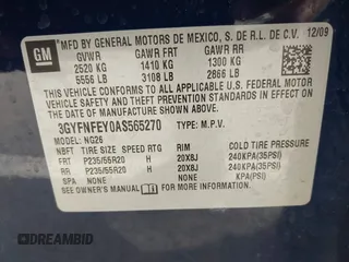 2010 Cadillac SRX Premium Collection with VIN 3GYFNFEY0AS565270, listed as a IAAI auction lot 41892430 with Not Provided miles and . Bid and sale history available at carsss.com. Image 9.
