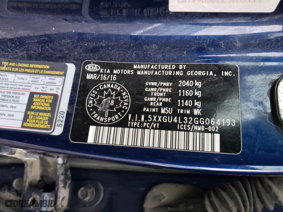 2016 Kia Optima EX with VIN 5XXGU4L32GG064193, listed as a Copart auction lot 52429355 with 103,325 mi miles and Clean Title. Bid and sale history available at carsss.com. Image 12.
