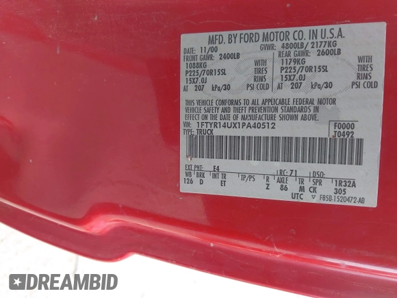 2001 Ford Ranger XL with VIN 1FTYR14UX1PA40512, listed as a IAAI auction lot 42141397 with 222,031 mi miles. Bid and sale history available at carsss.com. Image 9.